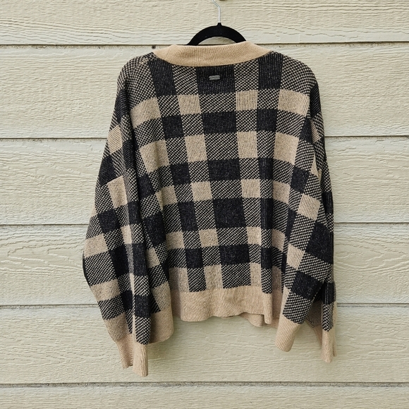Barbour Glendevon Knit wool blend black and tan plaid boxy cardigan size 14 - Picture 2 of 5